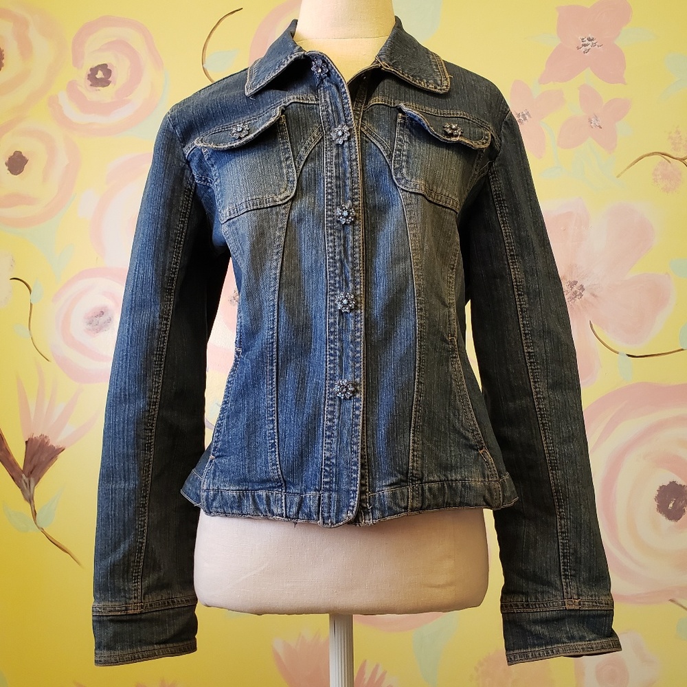 Slim-cut denim jacket is styled light fading